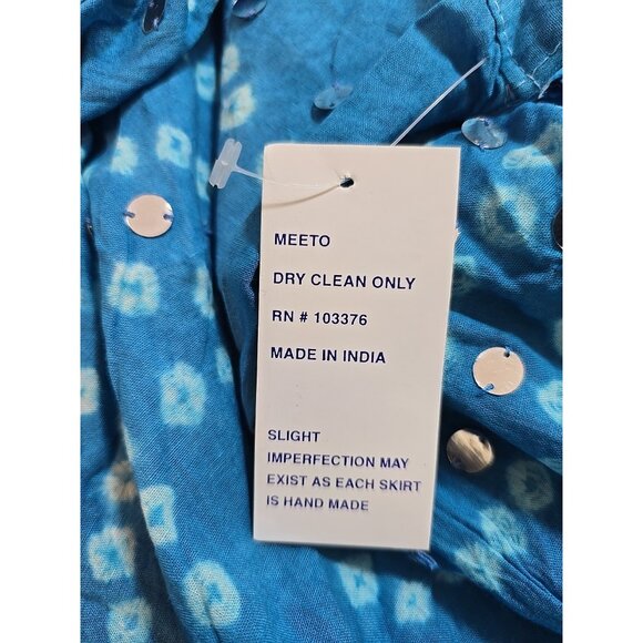 Handmade Blue boho‎ midi skirt adjustable tie waist mirror sequins One Size New - Picture 5 of 15